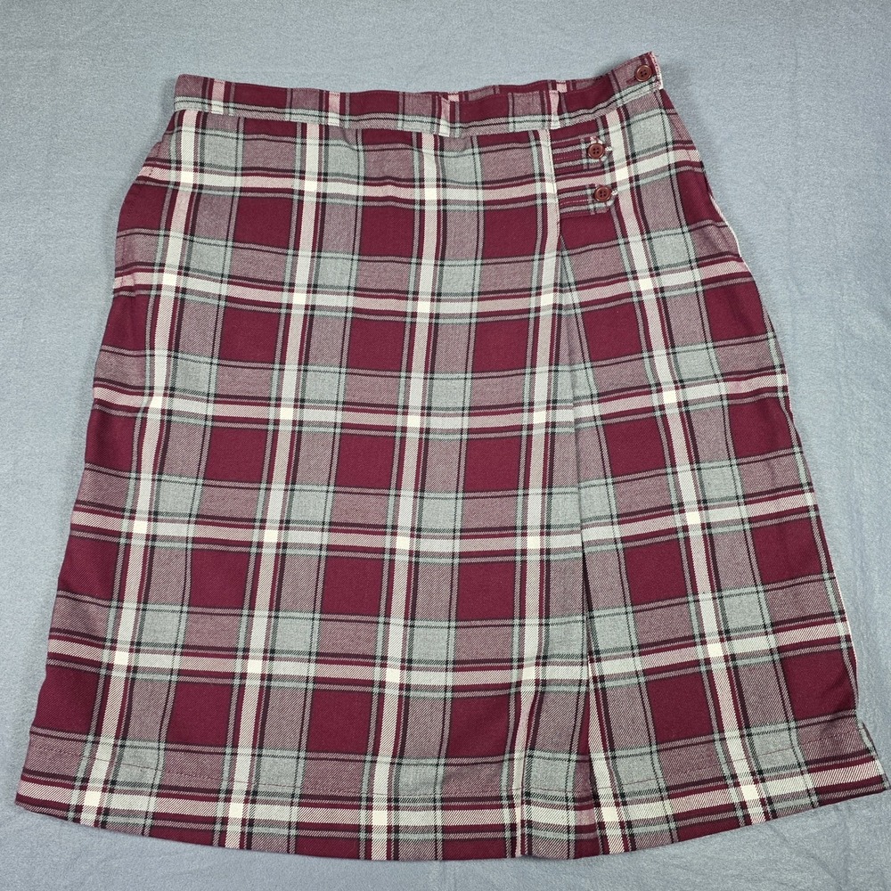 Lands' End Maroon & Gray Plaid Skirt Button Front School Uniform Women's Sz 7
